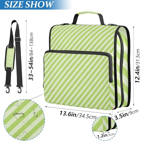 Green Stripes Zipper Binder 3 Ring 1.5 Inch School Binder Organizer with Shoulder Strap Handle File Folder Pockets Large Capacity Students Girl Boy Men Office Work - color: Green Stripes