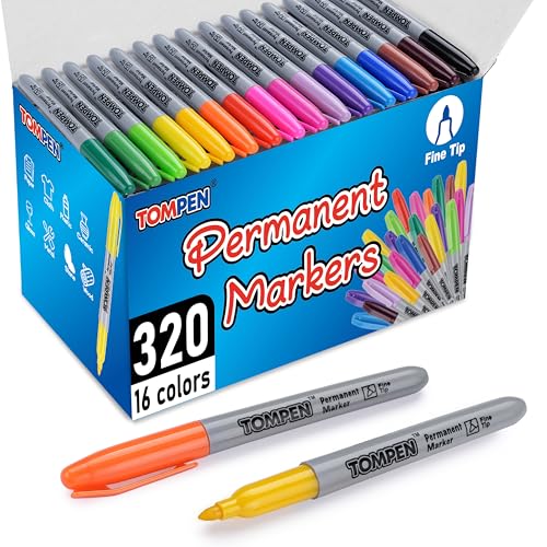 Permanent Markers Fine Tip 320 Pack Bulk,16 Assorted Colors,Waterproof Permanent Marker with Quick Drying on Wood,Plastic,Paper,Metal,Mirror for Gifts Office School Classroom