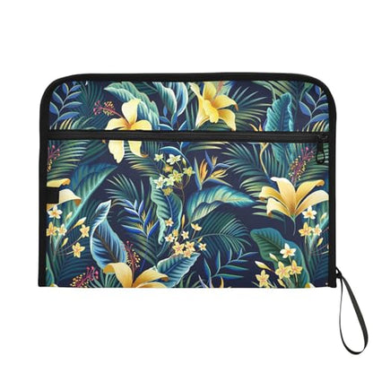 Hibiscus Plumeria Palm File Folders,Plastic Folders with 13 Pockets,Expandable File Folder for Documents School Students Office,Aesthetic Folder with Labels A4 Letter Size - color: Multi 26