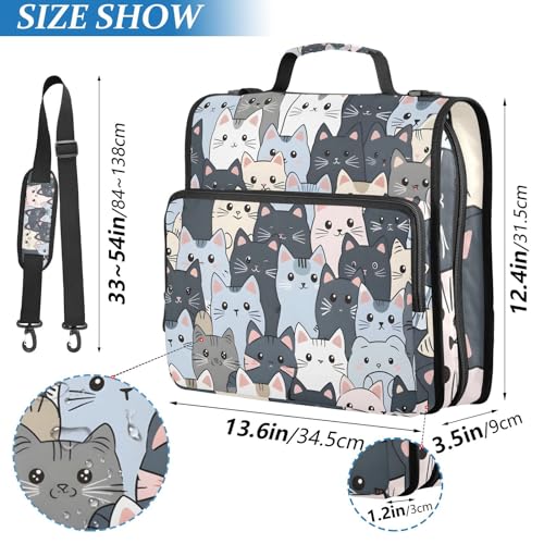 3 Ring Zipper Binder with Shoulder Strap Cat Cute Blue 1.5 inch Binders Keeper Large Capacity Multi Pockets for School Office Supplies - color: Multi605, size: Fit 500 Sheets