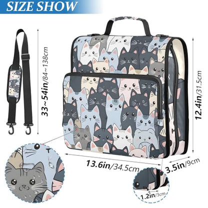 3 Ring Zipper Binder with Shoulder Strap Cat Cute Blue 1.5 inch Binders Keeper Large Capacity Multi Pockets for School Office Supplies - color: Multi605, size: Fit 500 Sheets