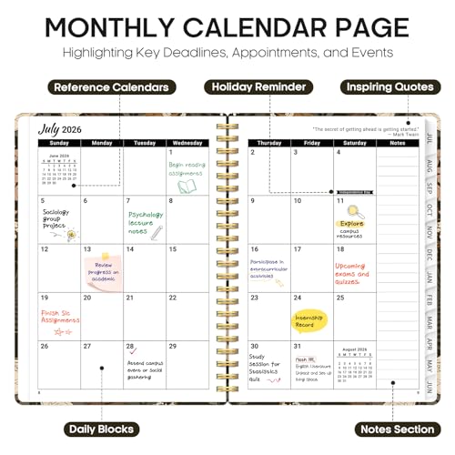 Planner 2026-2027, Academic Year Monthly and Weekly Calendar Planner, Jul 2026 - Jun 2027, Hardcover Teacher Student Planning Agenda book with Tabs, Perfect for School Office Supplies, 6.3" x 8.5" - Wild Rose - color: C-Wild Rose, size: (6.3"x8.5")a5
