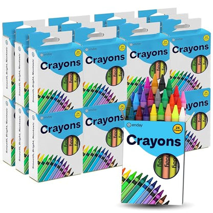 Enday Premium Non-Toxic 24 Color Crayons for Kids & Teachers - 24 Pack Easy to Hold Toddler Crayons, 576 Count - size: 1 Count (Pack of 24)