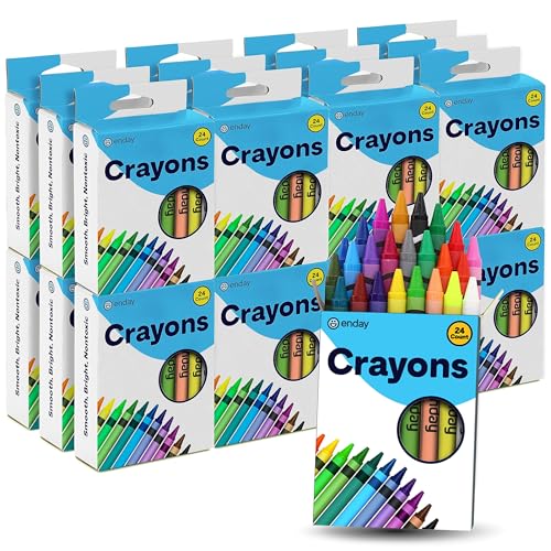 Enday Premium Non-Toxic 24 Color Crayons for Kids & Teachers - 24 Pack Easy to Hold Toddler Crayons, 576 Count - size: 1 Count (Pack of 24)