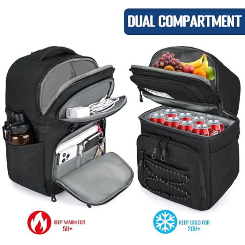 MOZETO Lunch Cooler Backpack Double Deck Lunch Box Backpack Insulated Leakproof Compartments Coolers Bag for Beach Travel Picnic Lunch Hiking BBQ Camping - color: Black