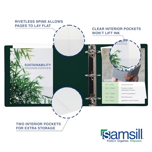 Samsill Durable 1.5 Inch Binder, D Ring Binder, Customizable Clear View Cover, Green, Holds 350 Pages - color: Green, size: 1 Pack, style: 1.5 Inch
