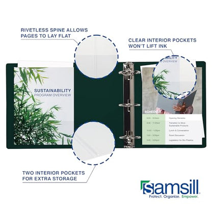 Samsill Durable 1.5 Inch Binder, D Ring Binder, Customizable Clear View Cover, Green, Holds 350 Pages - color: Green, size: 1 Pack, style: 1.5 Inch