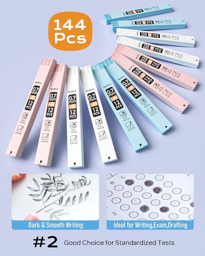 Nicpro 23PCS Pastel Mechanical Pencil 0.5 & 0.7 mm with Case for School, with 12 tubes HB Lead Refills, 3 Erasers, 9 Eraser Refills For Student Writing, Drawing, Sketching, Blue & Pink & White Colors
