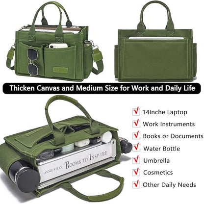 ZHMO Canvas Tote Bag for Women,Women's Bags Crossbody Bags Work Laptop Tote Bag Large Handbags Purse for Travel Nurse Teacher - color: New Upgrade Army Green With Compartments and Side Cup Holders
