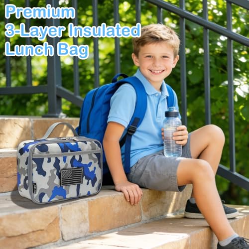 FlowFly Kids Lunch box Insulated Soft Bag Mini Cooler Back to School Thermal Meal Tote Kit for Girls, Boys, Flag - color: Flag