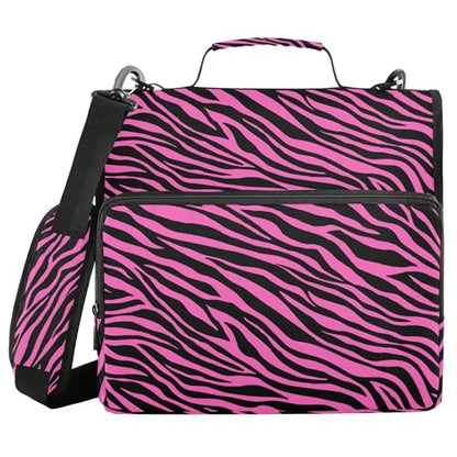 Fisyme Pinks Zebra Print Zipper Binder 3 Ring with Zipper and Shoulder Strap Large Capacity Multi-Pocket Binder Organizer - color: Multi-pinks