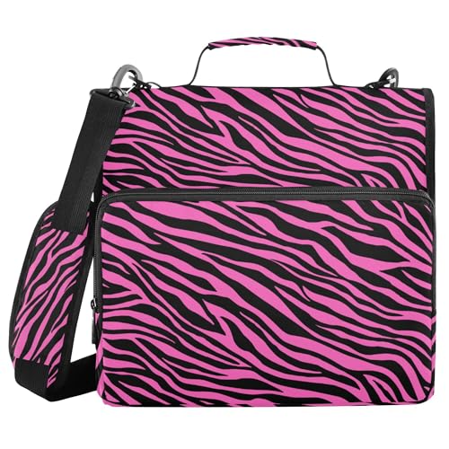 Fisyme Pinks Zebra Print Zipper Binder 3 Ring with Zipper and Shoulder Strap Large Capacity Multi-Pocket Binder Organizer - color: Multi-pinks