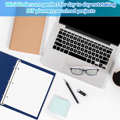 Henoyso 12 Pcs 0.5 Inch Mini 3 Ring Binders Fits 5.5" x 8.5" Paper, Holds(Capacity 140 Sheets), Plastic Flexible Three Round Rings Small Navy Blue A5 Binders Bulk for School, Office Use, Photo Album - color: Navy Blue, size: 0.5 Inch