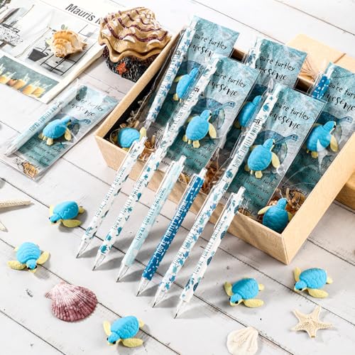 AmazingSpark 30 Sets Back to School Pencils Inspirational Turtle Pencil Gifts Bulk 6 Styles 0.7 mm Mechanical Pencils with Erasers Positive Cards for for School Student Teacher Nurse Staff - style: Turtle