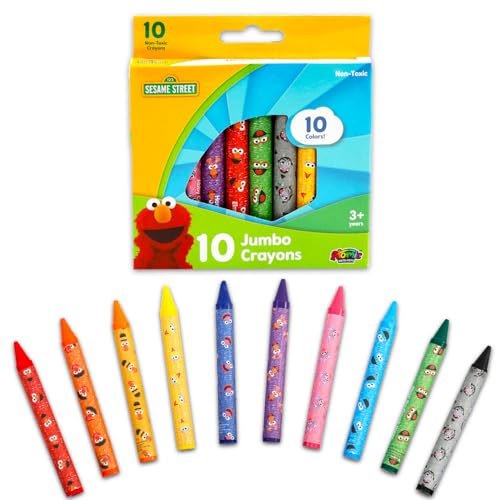 Sesame Street Jumbo Crayons for Toddlers - Bundle with 10 Chunky Coloring Utensils for Toddlers Featuring Elmo for Classrooms | Sesame Street Beginner Crayon Set