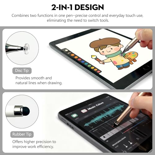 6-Pack 2-in-1 Stylus Pens for Touchscreen Devices – High-Precision, No-Charge Stylus for iPad, iPhone, Samsung & Android Tablets (3 Colors)