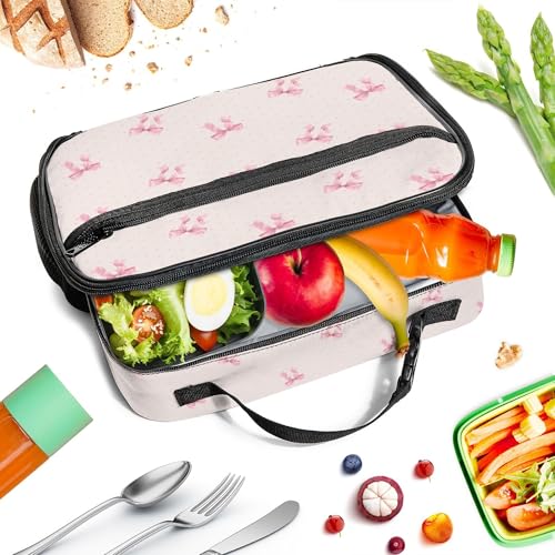 WOBAGMEN Bow Lunch Box for Kids, Cute Insulated Lunch Bag for Boys Girls,Waterproof Lunch Box with Water Bottle Holder for Teens Adults Picnic Travel Back to School (Pink Polka Dot Bow) - color: Pink Polka Dot Bow