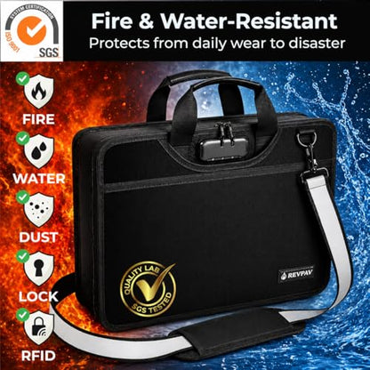 Accordion File Organizer Fireproof, Water-Resistant Document Bag-13 Pocket File Folder-RFID Pocket,Labels,Combination Lock,Reflective Shoulder Strap-Important Document Folder-Home,Office,Travel