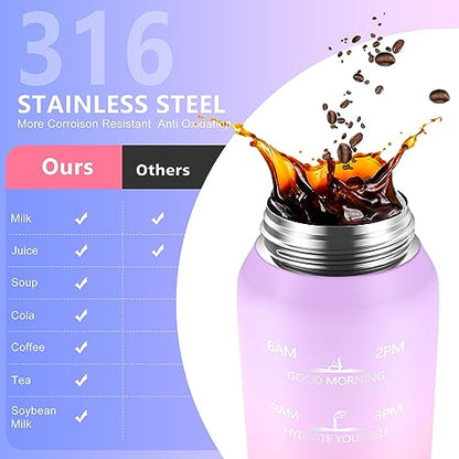 SLUXKE 24oz Insulated Water Bottle 18/10 Stainless Steel with 2Lids(Straw Lid& Spout Lids), 700ml Double Wall Vacuum Water Bottle with Handle Keep Cold and Hot for Men, Women & Kids PURPLE PINK - color: PURPLE PINK, size: 24 Ounces