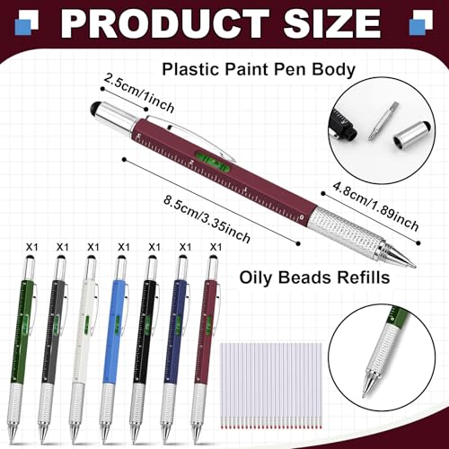 Zhanmai 8 Pcs 6 in 1 Multitool Pen Bulk Gift for Men Multi Tool Ballpoint Pen with Ruler Level Screwdriver Stylus Cool 20 Ink Refill Tool Gadget Birthday Christmas Stocking Stuffers(Seven Colors) - color: Seven Colors