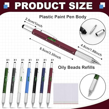 Zhanmai 8 Pcs 6 in 1 Multitool Pen Bulk Gift for Men Multi Tool Ballpoint Pen with Ruler Level Screwdriver Stylus Cool 20 Ink Refill Tool Gadget Birthday Christmas Stocking Stuffers(Seven Colors) - color: Seven Colors