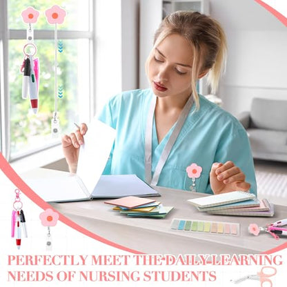 Jutom 50 Pcs Nursing School Cna Essentials for Students Work Aesthetic Stationery Gift Include Medical Scissors Badge Reel Transparent Sticky Notes Pens Notebook Pencil Case Highlighter Label(Pink) - color: Pink