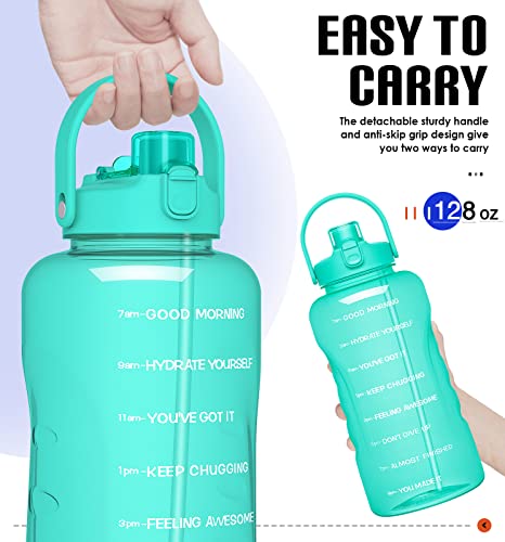 HydroPal 1 Gallon Water Bottles with Straw, 128 oz Water Bottle BPA Free Innovative 2-IN-1 Lid Gym Bottle with Times to Drink Motivational, Large for Sports Fitness Camping Water Jug （13.8X5.5 inch） - color: Turquoise