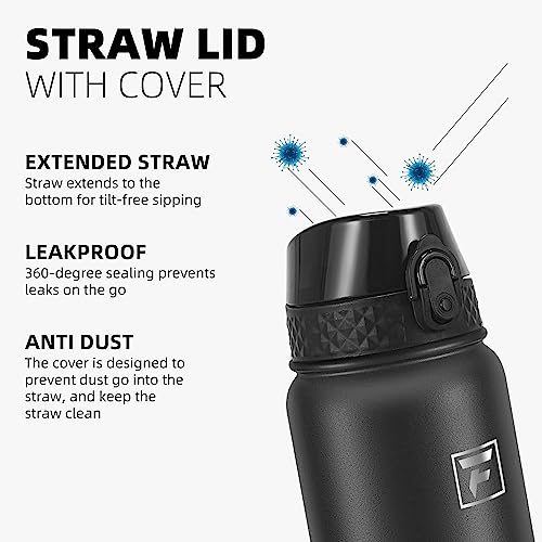 Fanhaw 20 Oz Kids Insulated Stainless Steel Water Bottle with Straw Lid, Leakproof & Anti-Dust Everyday Use Bottle for School, Women & Men, Back to School Essentials (Black) - color: Black, style: 20 Ounces