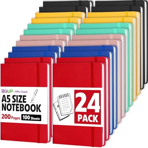 24 Pack Lined Journal Notebook for Work, 200 Pages, Medium 5.5" x 8.3", A5 College Ruled Notebook, 6 Colors, Hardcover Journaling Notebooks for Writing, Note Taking - color: C-24P