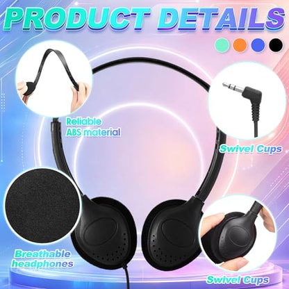 Hoteam 100 Pack Headphones for Classroom Bulk Students Adjustable Headphones Wired Pack Black Over the Head Earphones with 3.5 mm Plug for School Library Museums Charity Donate(Black,Novelty) - color: Black, style: Novelty