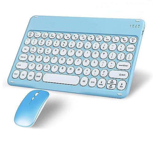 Wireless Bluetooth Keyboard and Mouse Combo Portable Mini Small Slim Compact Typewriter Ergonomic Travel Bluetooth Keyboard Mouse for iPhone iPad Mac MacBook Pro Laptop Android Phone Samsung Tablet - color: Blue