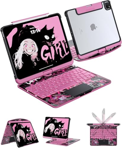 Keyboard Case for iPad Pro 13-inch (M5/M4, 2025/2024), 360° Rotating Clear Case with Multi-Touch Trackpad, 7-Color Backlit Keyboard, LCD Power Display, Pencil Holder, Pink - color: pink, size: iPad Pro 13-in.(M4/M5)