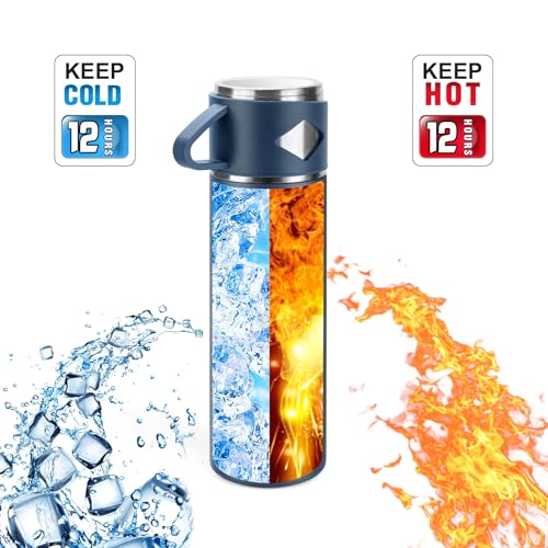 Stainless Steel Thermo 700ml/23.7oz Vacuum Insulated Bottle with Cup for Coffee Hot drink and Cold drink water flask.(Blue,Single) - color: Blue (Single), size: 23.7 Ounces