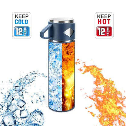 Stainless Steel Thermo 700ml/23.7oz Vacuum Insulated Bottle with Cup for Coffee Hot drink and Cold drink water flask.(Blue,Single) - color: Blue (Single), size: 23.7 Ounces