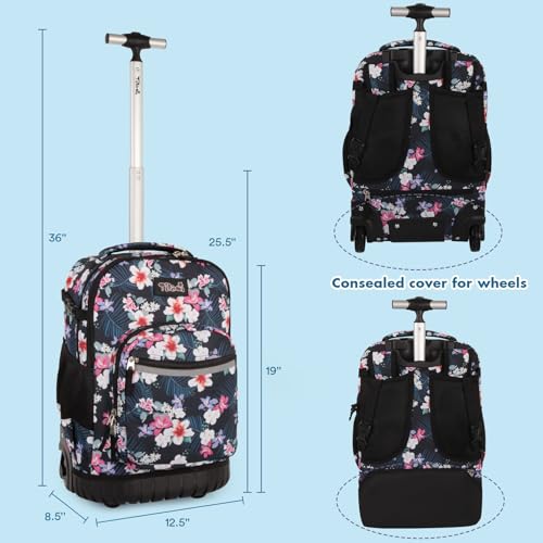 Tilami Rolling Backpack for Kids 18 inch Boys and Girls Laptop Backpack,Flowers - color: Flowers