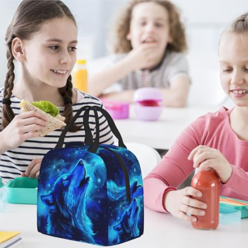 Blue Galaxy Wolf Lunch Box Insulated Meal Bag Lunch Bag Reusable Snack Bag Food Container For Boys Girls Men Women School Work Travel Picnic - color: blue galaxy wolf