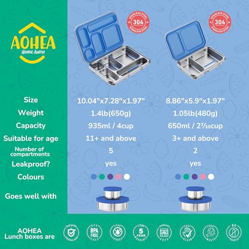 AOHEA Stainless Steel Bento Box Kids, Kids Metal Bento Lunch Box BPA Free Lunch Box Containers 304 Stainless Steel Bento Box for School and Office(Bule) - color: Blue-05