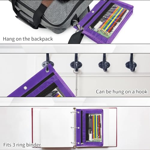 YoeeJob 18 Pack 1 Inch Expandable Zipper Pencil Pouches with Clear Window for 3 Ring Binder, Suitable for School & Office（Purple） - color: Purple