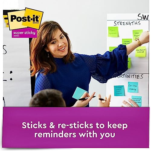 Post-it Super Sticky Notes, 3 in x 3 in, 1 Cube, 2X the Sticking Power, Bright Colors, Recyclable (2027-SSGFA) (Pack of 2) - size: 3" x 3" (Pack of 2)