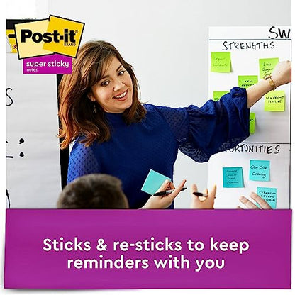 Post-it Super Sticky Notes, 3 in x 3 in, 1 Cube, 2X the Sticking Power, Bright Colors, Recyclable (2027-SSGFA) (Pack of 2) - size: 3" x 3" (Pack of 2)
