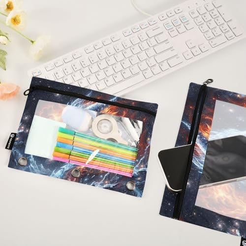 Dragon Galaxy Pencil Pouch for 3 Ring Binder, Binder Pencil Pouches with Clear Window Zipper Pencil Case for Office College Supplies, 2PCS (B0501) - color: B0501