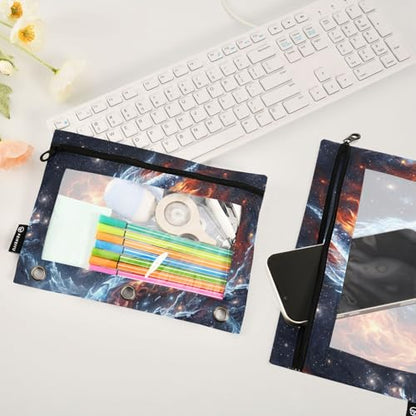 Dragon Galaxy Pencil Pouch for 3 Ring Binder, Binder Pencil Pouches with Clear Window Zipper Pencil Case for Office College Supplies, 2PCS (B0501) - color: B0501