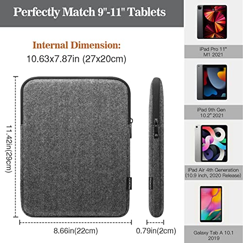 MoKo 9-11 Inch Tablet Sleeve Bag | Fits iPad Air 5 10.9-inch, iPad Pro 11 M2, iPad 10th 10.9, iPad 9/8/7th 10.2 and Tab S8/S9 11-inch, Black & Gray - color: Black & Gray, size: 9-11 inch