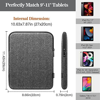 MoKo 9-11 Inch Tablet Sleeve Bag | Fits iPad Air 5 10.9-inch, iPad Pro 11 M2, iPad 10th 10.9, iPad 9/8/7th 10.2 and Tab S8/S9 11-inch, Black & Gray - color: Black & Gray, size: 9-11 inch