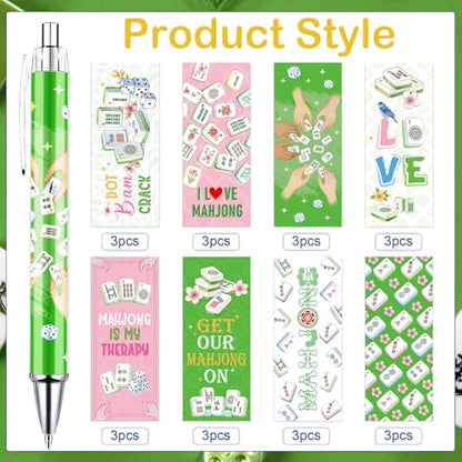 Mahjong Ballpoint Pens Gifts - 24 Pcs Mah Jong Lovers Gifts for Women Men Chinese Funny Retractable Ball Point Pens Set for Home Office School Family Birthday Mahjong Party Favor - style: Mahjong