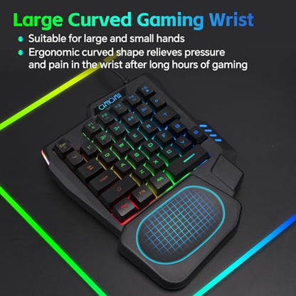 One Handed Gaming Keyboard and Mouse Combo for LOL/Wow/fortnite/Dota/PUBG | Half Mini RGB Keyboard, 35 Keys, Ergo Wrist Rest, LED 7200DPI CPI Customize Gaming Mouse, with USB Spilitter, Small Wired Set