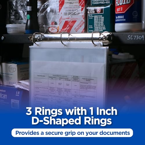 10 Pack Magnetic 3 Ring Binder Locking Mechanism for Hanging, 1 Inch D-Ring Holds 225 Sheets, Heavy Duty for 8.5 x 11 Paper, 50 Sheet Protectors Included, 5S Whiteboard Cabinet - Ring Binder Depot