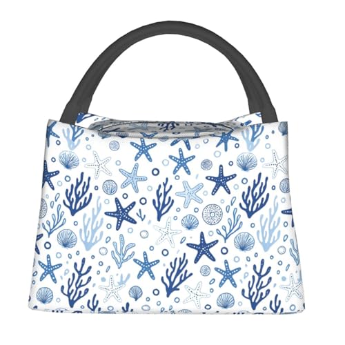 Starfish Coral Reusable Lunch Box, Ocean Lunchbox for Boys Girls Women, Insulated Lunchbag, 11in*6.3in*6.7in, Gifts Makeup Bag, Portable Handbag for School Picnic Work Travel Beach or Hiking - color: Starfish