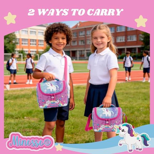 Insulated Lunch Bag for Kids Soft Bag Washable with Strap Reusable Toddler Lunch box School Supplies Food Carrier Snacks Picnic(Multi) - color: Pink