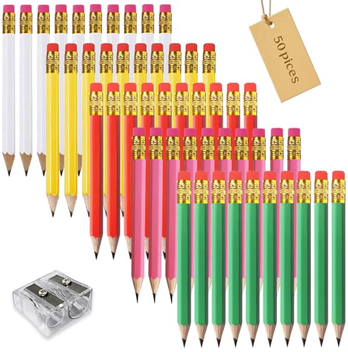 Adhere 25pcs Golf Pencils with eraser Hexagon Wooden Pencils Graphite 2B for Golf Event Scoring,Classroom,Wedding,Company Meetings,Pew, Pocket (Z- White・Pink・Red・Yellow・Light green・50pcs) - color: Z- White・Pink・Red・Yellow・Light green・50pcs